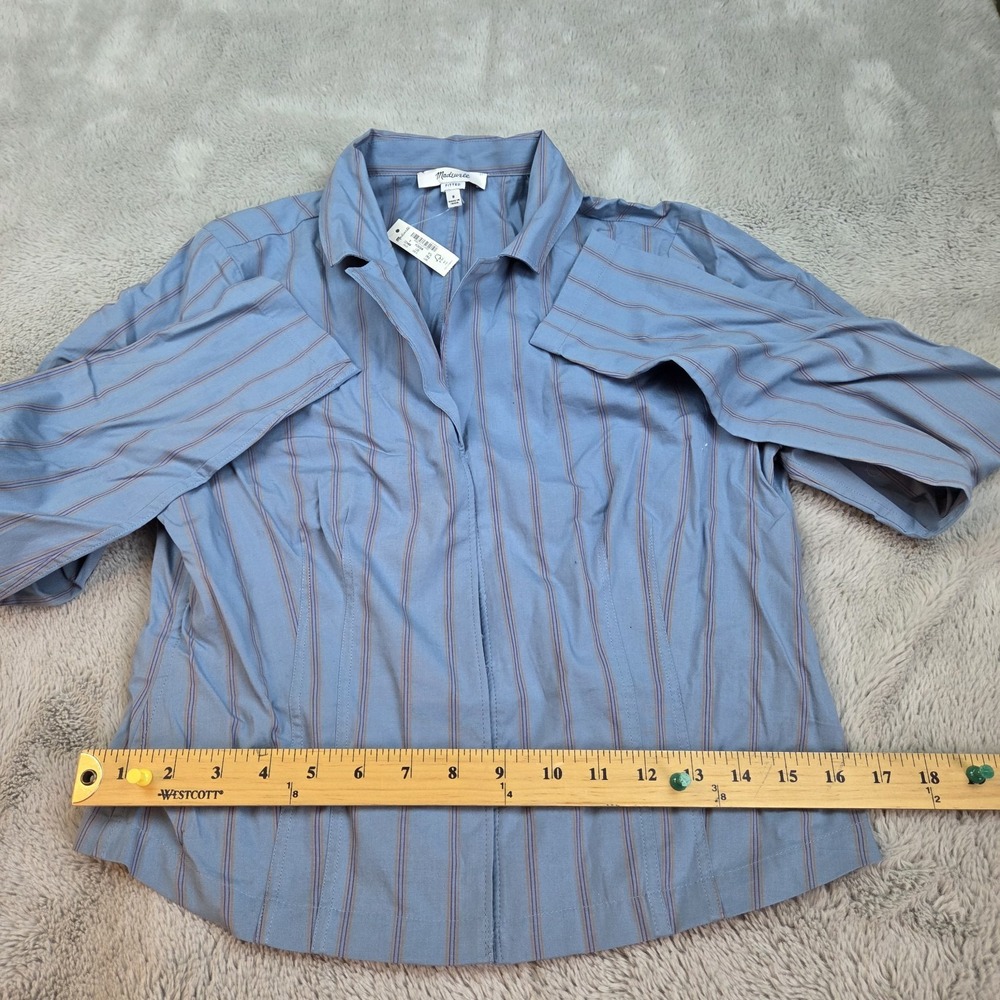 Madewell Cotton Blend Shirt Womens Sz 8 Fitted Striped Hook Eye Closure Blue New - Picture 6 of 10